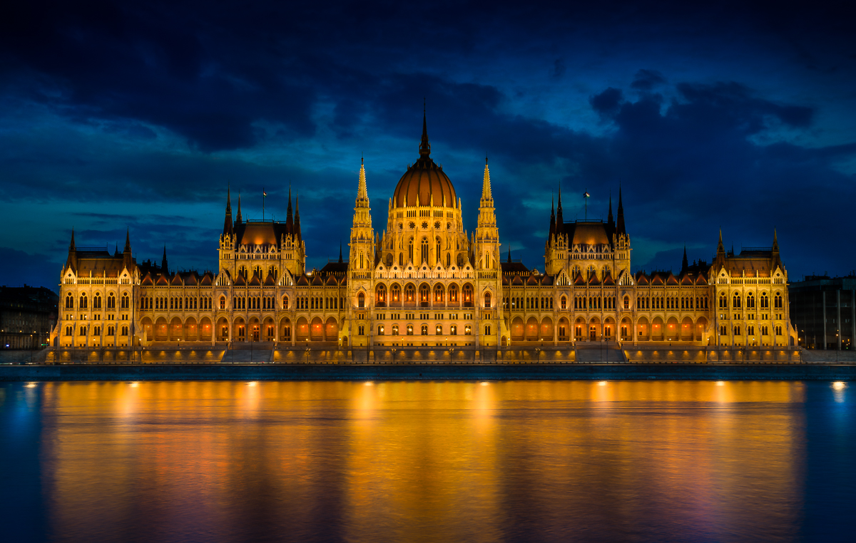 HDR High Dynamic Range Post-processing photograph of evening shot of parliament of Hungary Budapest